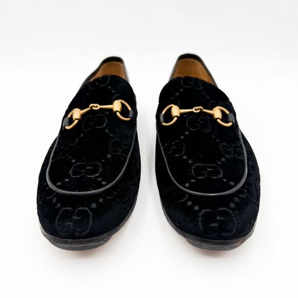 Gucci GG Jordaan Horsebit Monogram Black Velvet Flat Loafers US Men’s Size 8